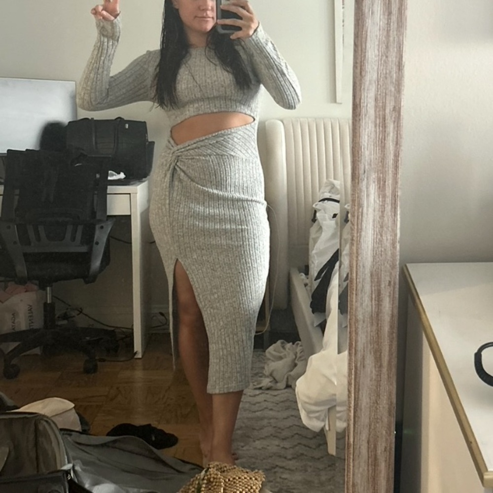 Sweater Gray Cut-Out Knit Dress